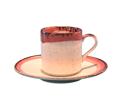 [BAO0023] Set de 6 tasses et sous tasse à espresso rouge et crème